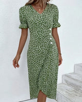Gloria - Fresh V-Neck Dress with Floral Pattern