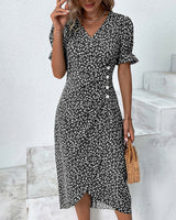 Gloria - Fresh V-Neck Dress with Floral Pattern