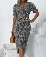 Gloria - Fresh V-Neck Dress with Floral Pattern