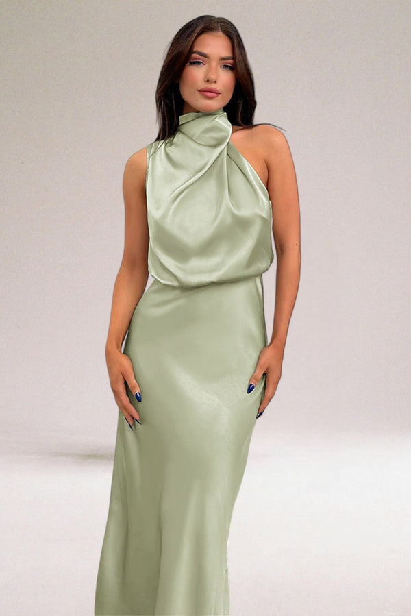 Aveline – Elegant satijnen halter-maxi-jurk voor dames