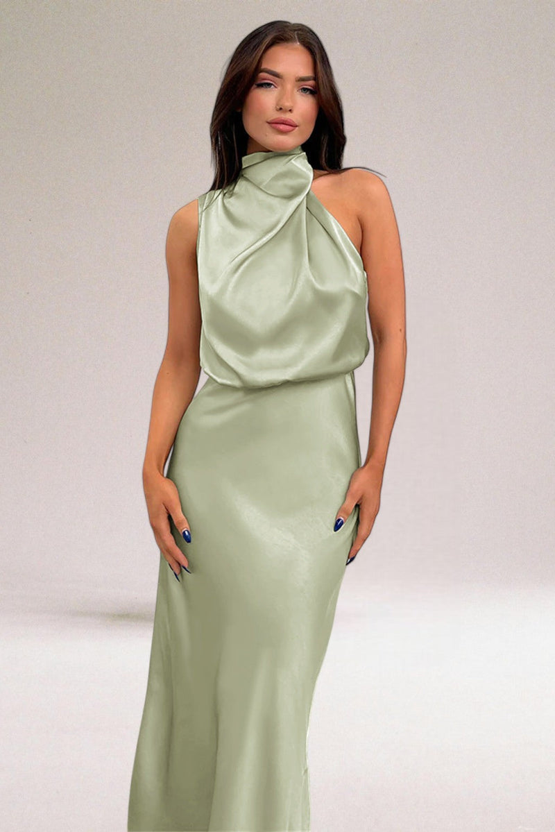 Aveline – Elegant satijnen halter-maxi-jurk voor dames