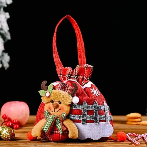 Kerst Cadeauzakjes | Herbruikbare Stoffen Cadeautas | Sneeuwman, Kerstman & Rendier Designs