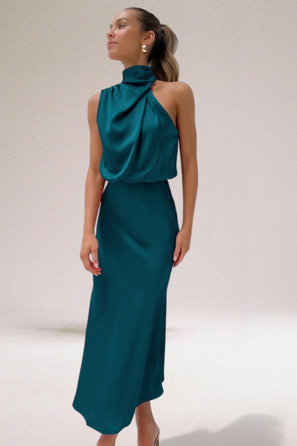 Aveline – Elegant satijnen halter-maxi-jurk voor dames