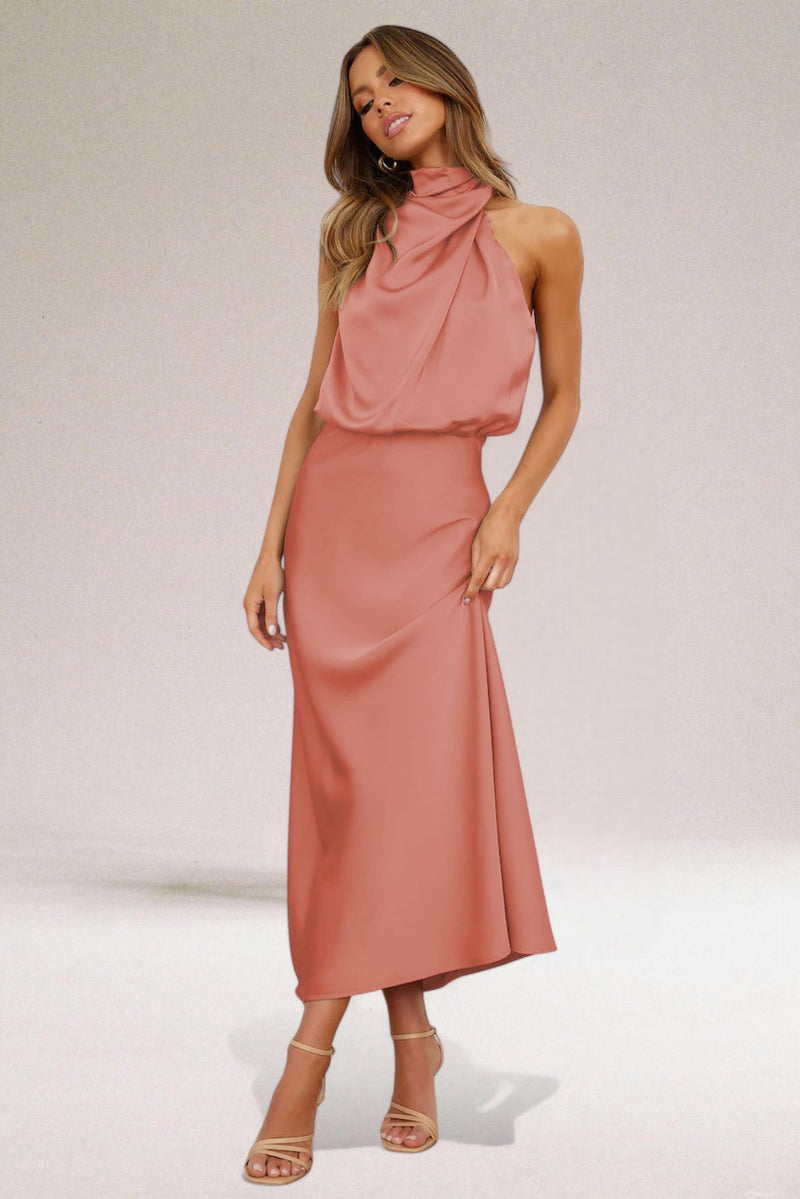 Aveline – Elegant satijnen halter-maxi-jurk voor dames