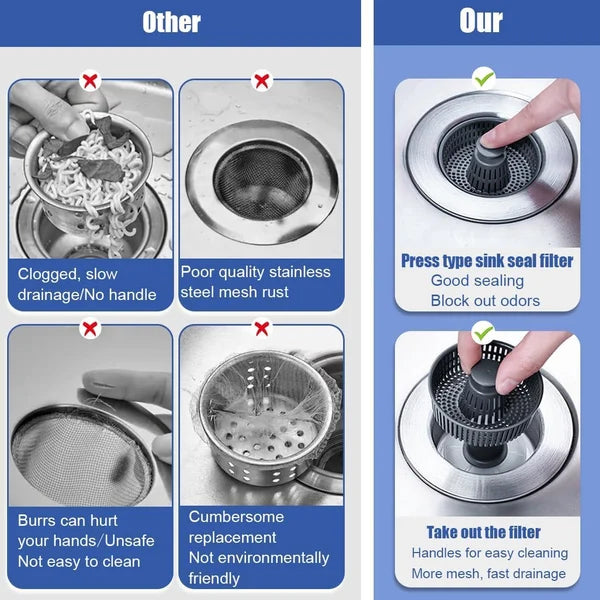 Afvoerzeef | 3-in-1 Stopper en Filter | RVS en ABS | Anti-Verstopping & Geurcontrole