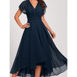 Dames V-hals uitlopende formele jurk | Midi