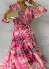 Dames Wrap Jurk Met Bloemenpatroon En Lange Mouwen | Maxi