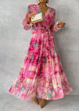 Dames Wrap Jurk Met Bloemenpatroon En Lange Mouwen | Maxi