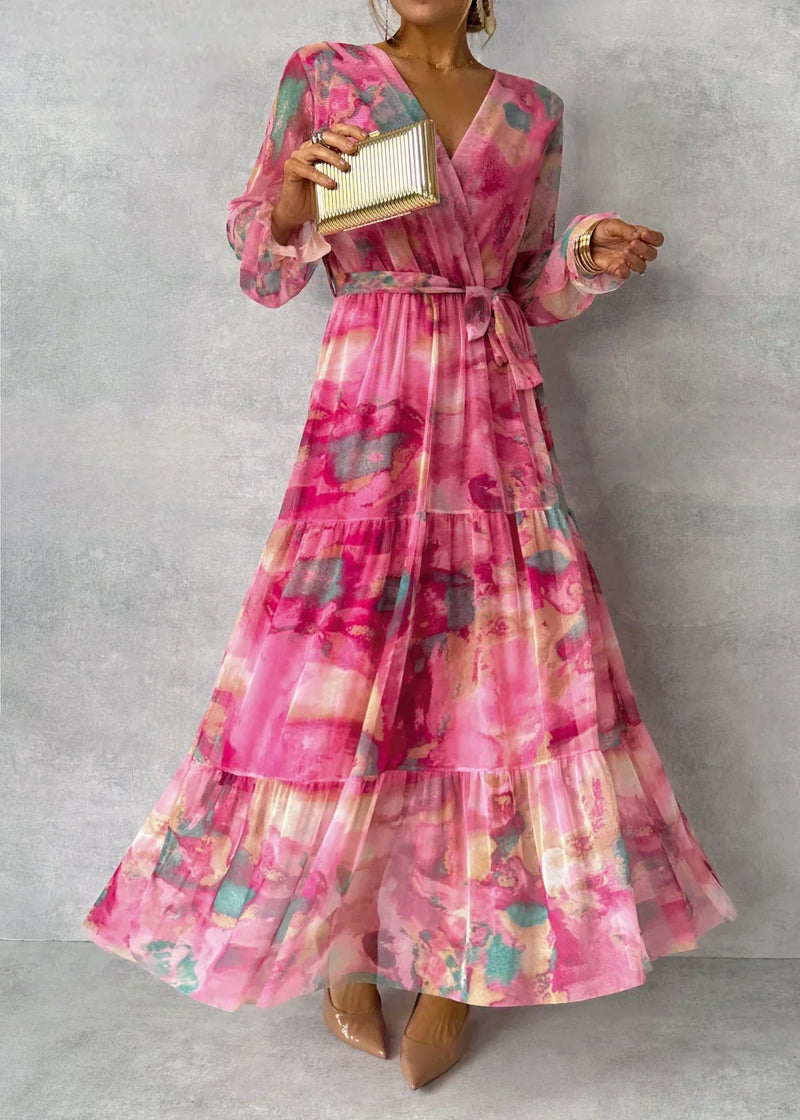 Dames Wrap Jurk Met Bloemenpatroon En Lange Mouwen | Maxi