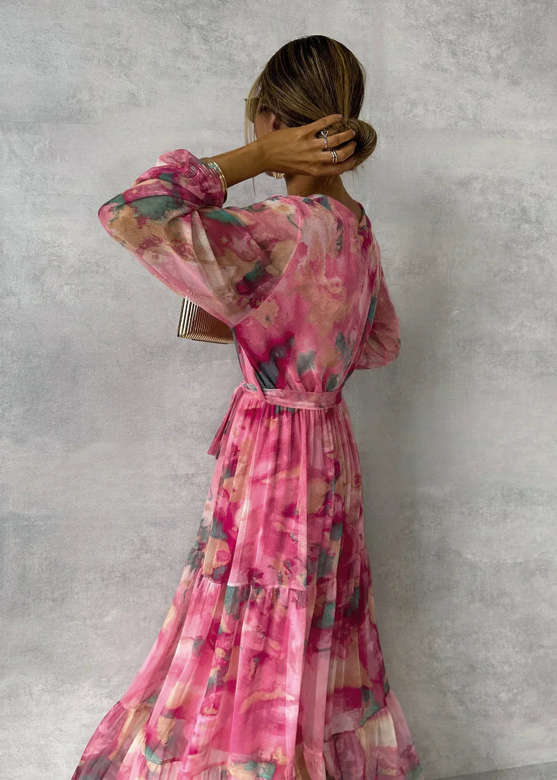 Dames Wrap Jurk Met Bloemenpatroon En Lange Mouwen | Maxi