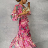 Dames Wrap Jurk Met Bloemenpatroon En Lange Mouwen | Maxi