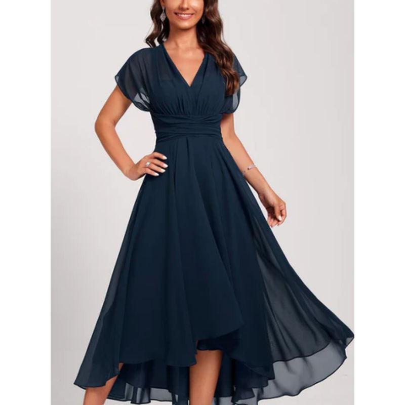 Dames V-hals uitlopende formele jurk | Midi