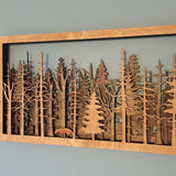 Houten Wanddecoratie Boslandschap | 7 Laags 3D Laser Cut Kunstwerk | Met Vos & Schaduweffect