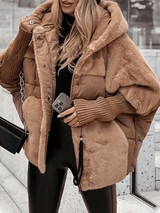Dames winterjack | Losse pasvorm | Gevoerde gewatteerde jas met bontdetails