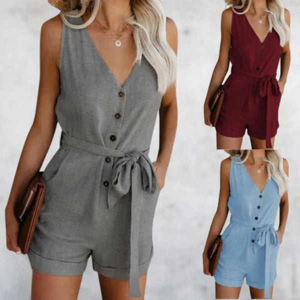 Dames jumpsuit met V-hals en mouwen | Zomer