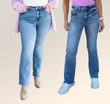 Dames Bootcut Jeans | Hoge Taille | Dubbele Knop & Gerafelde Zoom