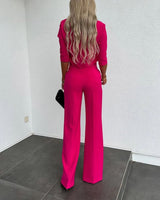 Dames Jasje & Rechte Hoge Taille Broek Set | Effen Kleur | Chic & Comfortabel