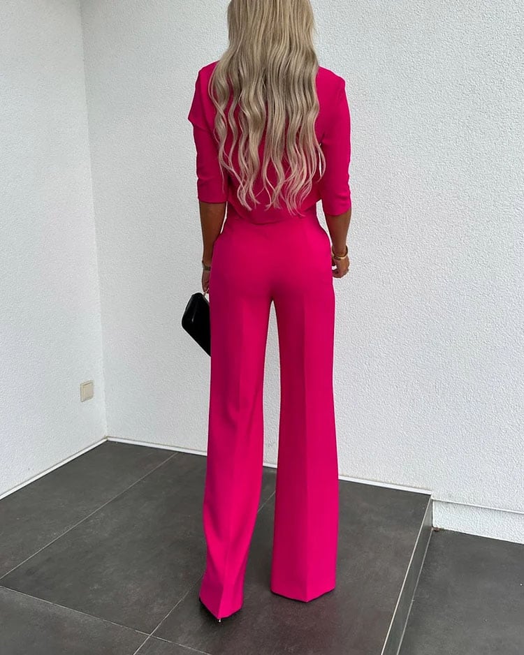 Dames Jasje & Rechte Hoge Taille Broek Set | Effen Kleur | Chic & Comfortabel