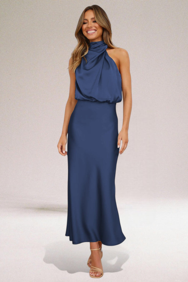 Aveline – Elegant satijnen halter-maxi-jurk voor dames