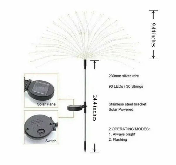 Solar Feuerwerk Lichtketting | 90 LED | Warmwit & Multicolor | IP65 | 95 cm
