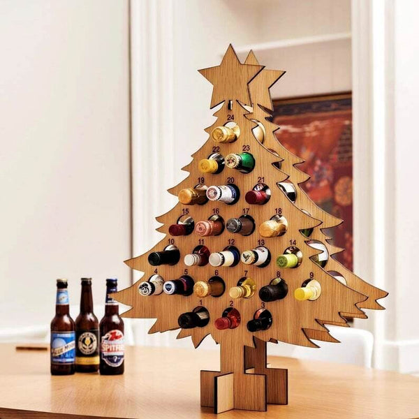 Adventskalender Kerstboom | Houten DIY Bier- & Wijnhouder | 40 cm