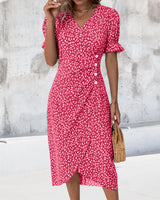 Gloria - Fresh V-Neck Dress with Floral Pattern