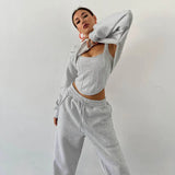 Dames Lounge Set | 3-delig | Cropped Hoodie, Tanktop & Broek met Enkelboorden
