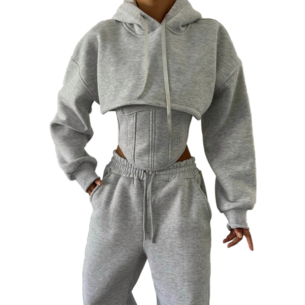 Dames Lounge Set | 3-delig | Cropped Hoodie, Tanktop & Broek met Enkelboorden