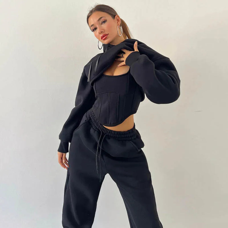 Dames Lounge Set | 3-delig | Cropped Hoodie, Tanktop & Broek met Enkelboorden