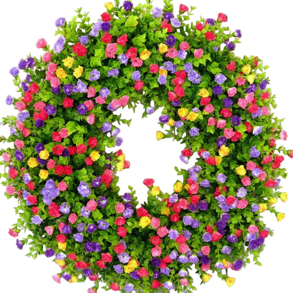 Lente Zomer Krans | Handgemaakt | Boterbloemen in Roze, Paars & Geel | Eucalyptus Groen | 43 cm