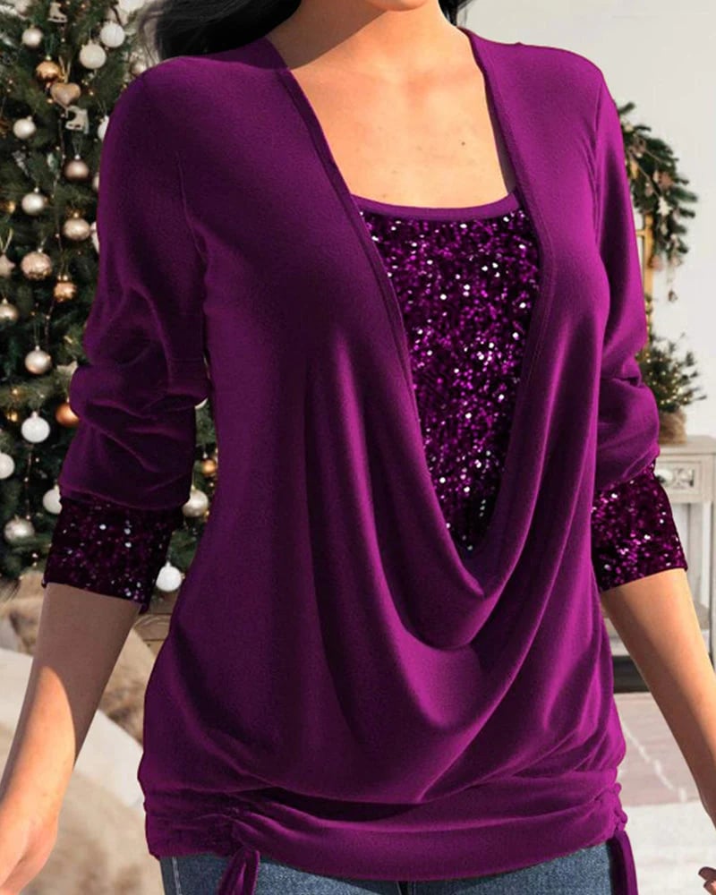Helga™ Lange mouwen pailletten shirt