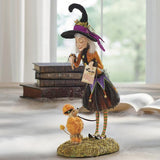 Halloween Heks Beeldje | Handgemaakt Resin | Mossige Standaard | 46 cm Hoog