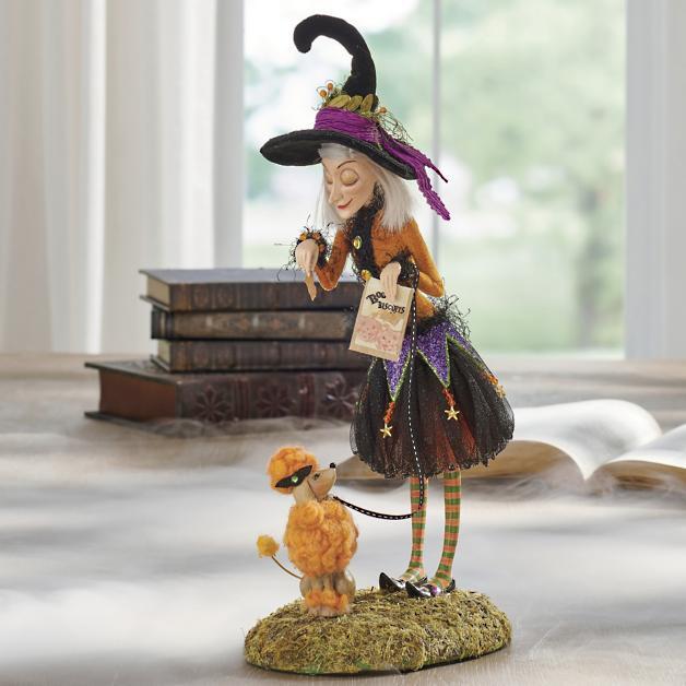 Halloween Heks Beeldje | Handgemaakt Resin | Mossige Standaard | 46 cm Hoog