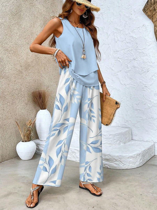 Tweedelige mouwloze damesboven en rechtlijnige broek | Chic