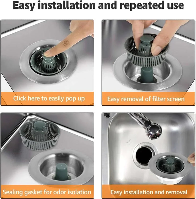 Afvoerzeef | 3-in-1 Stopper en Filter | RVS en ABS | Anti-Verstopping & Geurcontrole