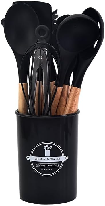 Siliconen Kookgerei Set | Hittebestendig | Houten Handvatten | 12-delig