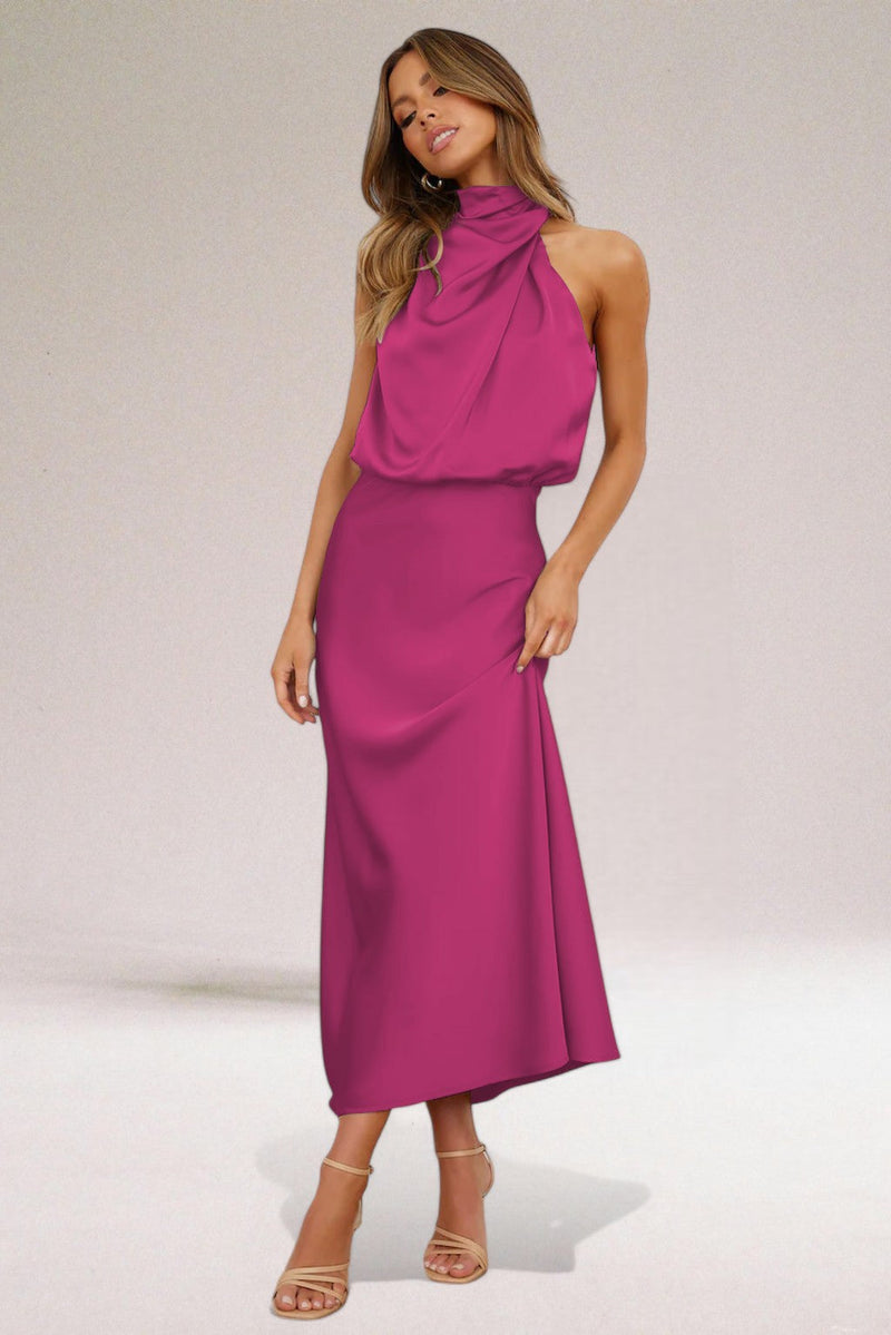 Aveline – Elegant satijnen halter-maxi-jurk voor dames