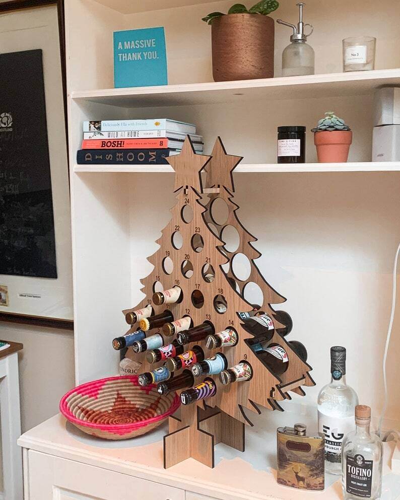 Adventskalender Kerstboom | Houten DIY Bier- & Wijnhouder | 40 cm
