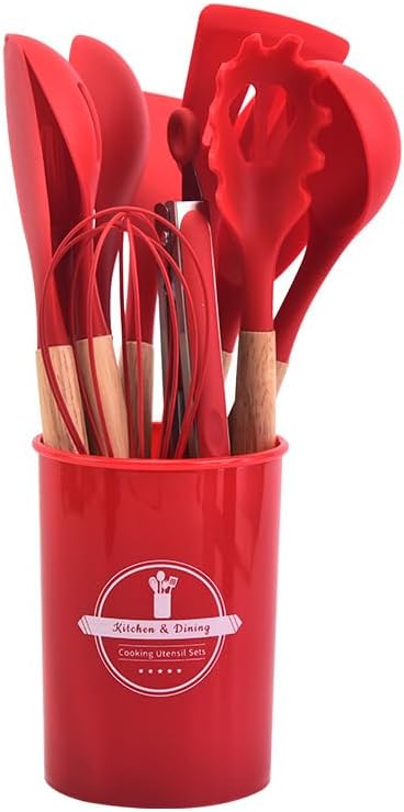 Siliconen Kookgerei Set | Hittebestendig | Houten Handvatten | 12-delig