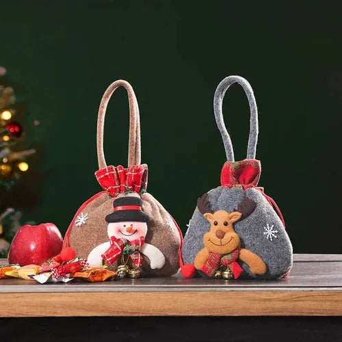 Kerst Cadeauzakjes | Herbruikbare Stoffen Cadeautas | Sneeuwman, Kerstman & Rendier Designs
