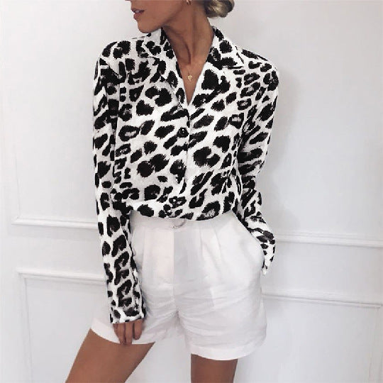 LeoLana™ – Elegante lange mouwen blouse voor dames met luipaardprint