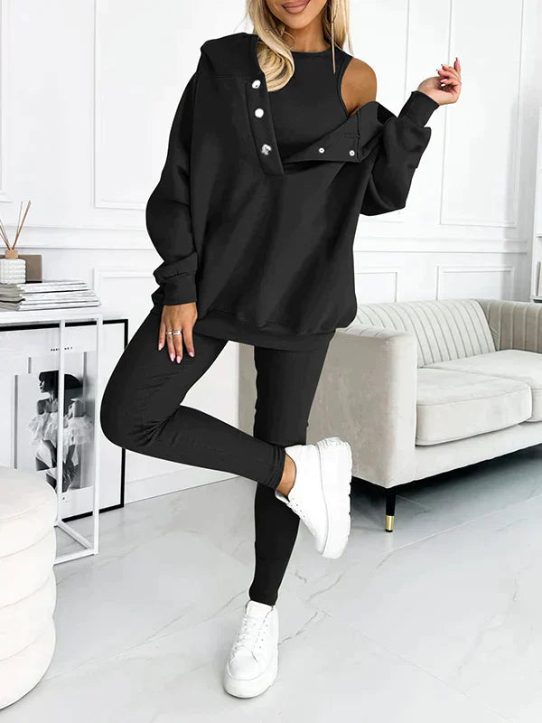 Dames 3-Delig Lounge Set | Hoodie, Vest & Broek | Zachte Stof met Ademend Weefsel