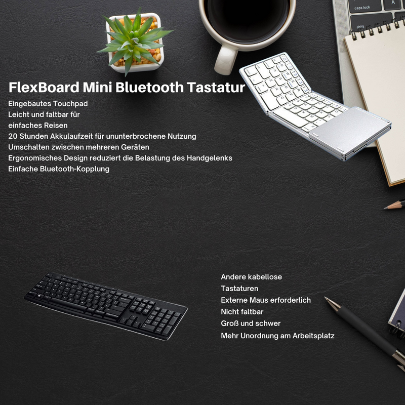 Mini Bluetooth Toetsenbord | Compact, Opvouwbaar & Draagbaar | Inclusief Touchpad