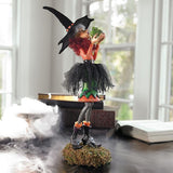 Halloween Heks Beeldje | Handgemaakt Resin | Mossige Standaard | 46 cm Hoog