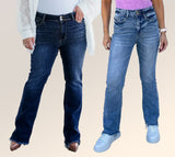 Dames Bootcut Jeans | Hoge Taille | Dubbele Knop & Gerafelde Zoom
