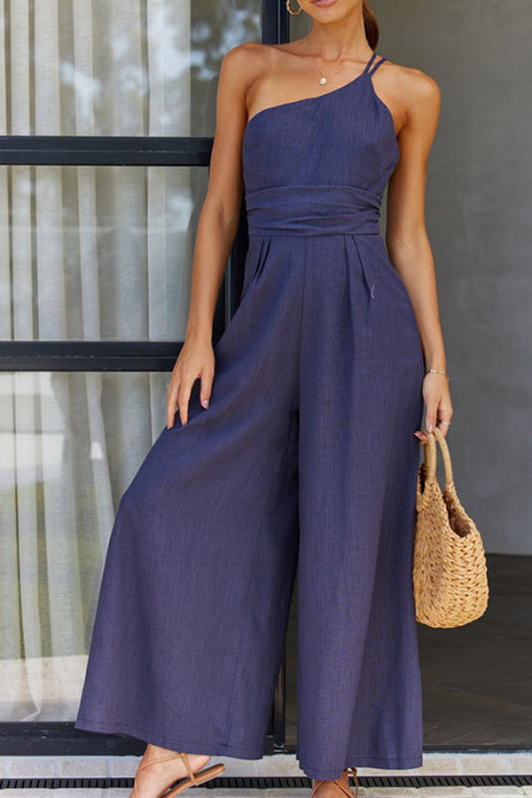Dames Een Schouder Zomer Jumpsuit | Wijde Pijp