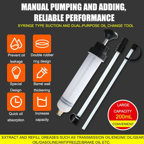 Handmatige Vloeistofpomp | Olie & Remvloeistof Extractor | Dubbele Rubberafdichting | PVC | 300g