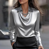 Kyra Satijnen Blouse | Elegant & Dagelijks Draagbaar | Champagnekleur | Vloeiende Stof