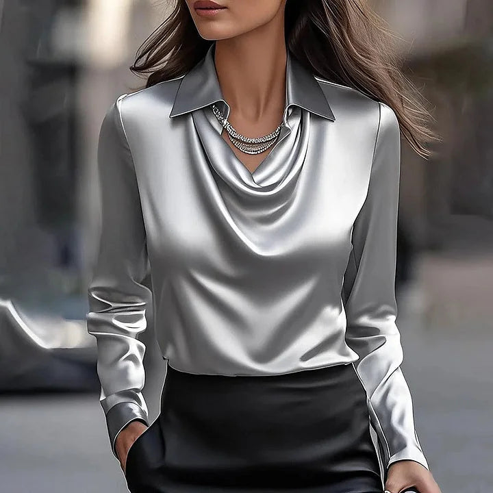 Kyra Satijnen Blouse | Elegant & Dagelijks Draagbaar | Champagnekleur | Vloeiende Stof