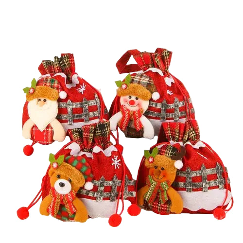 Kerst Cadeauzakjes | Herbruikbare Stoffen Cadeautas | Sneeuwman, Kerstman & Rendier Designs